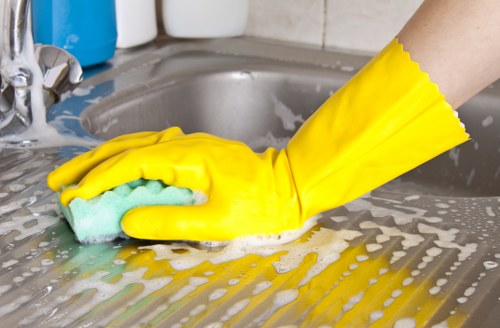 Professional carpet cleaner inspecting a carpet before treatment